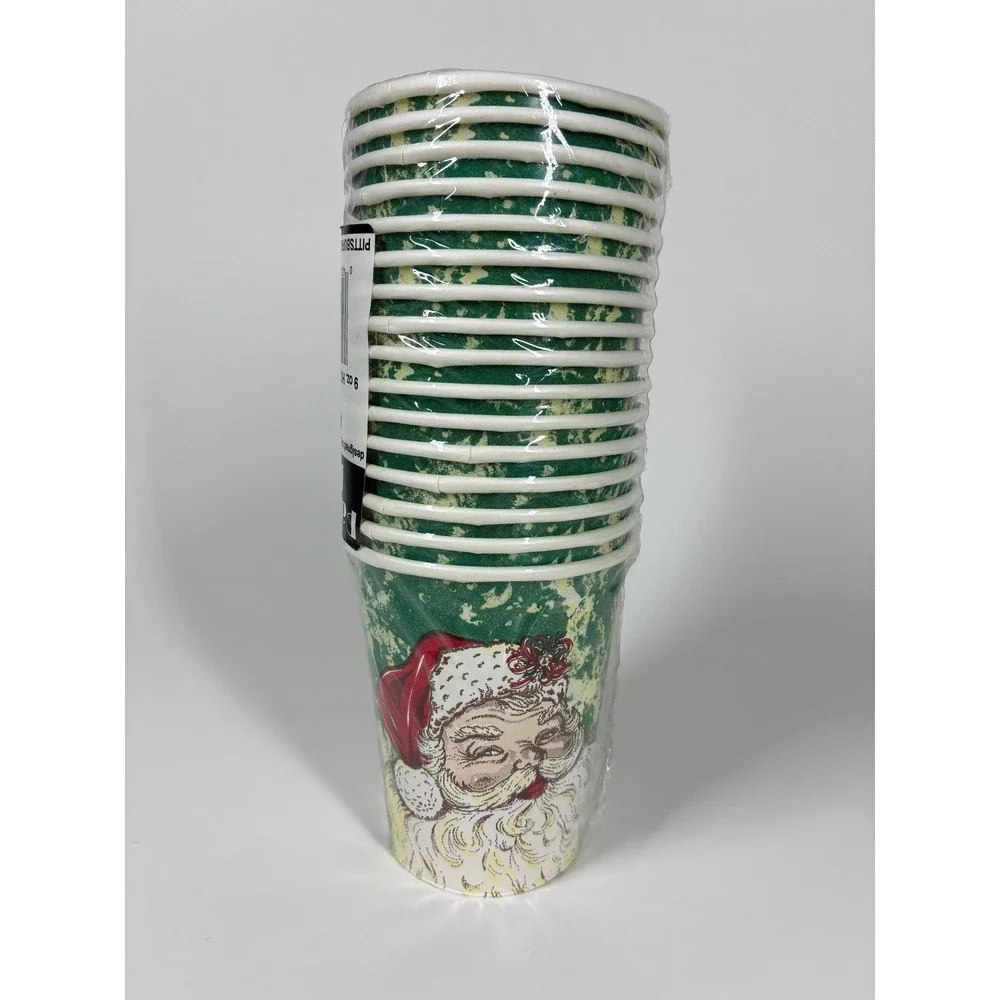 Vintage 90s Party House Santa Paper Cups 16 Count 9oz Green Marble 1993 KARA